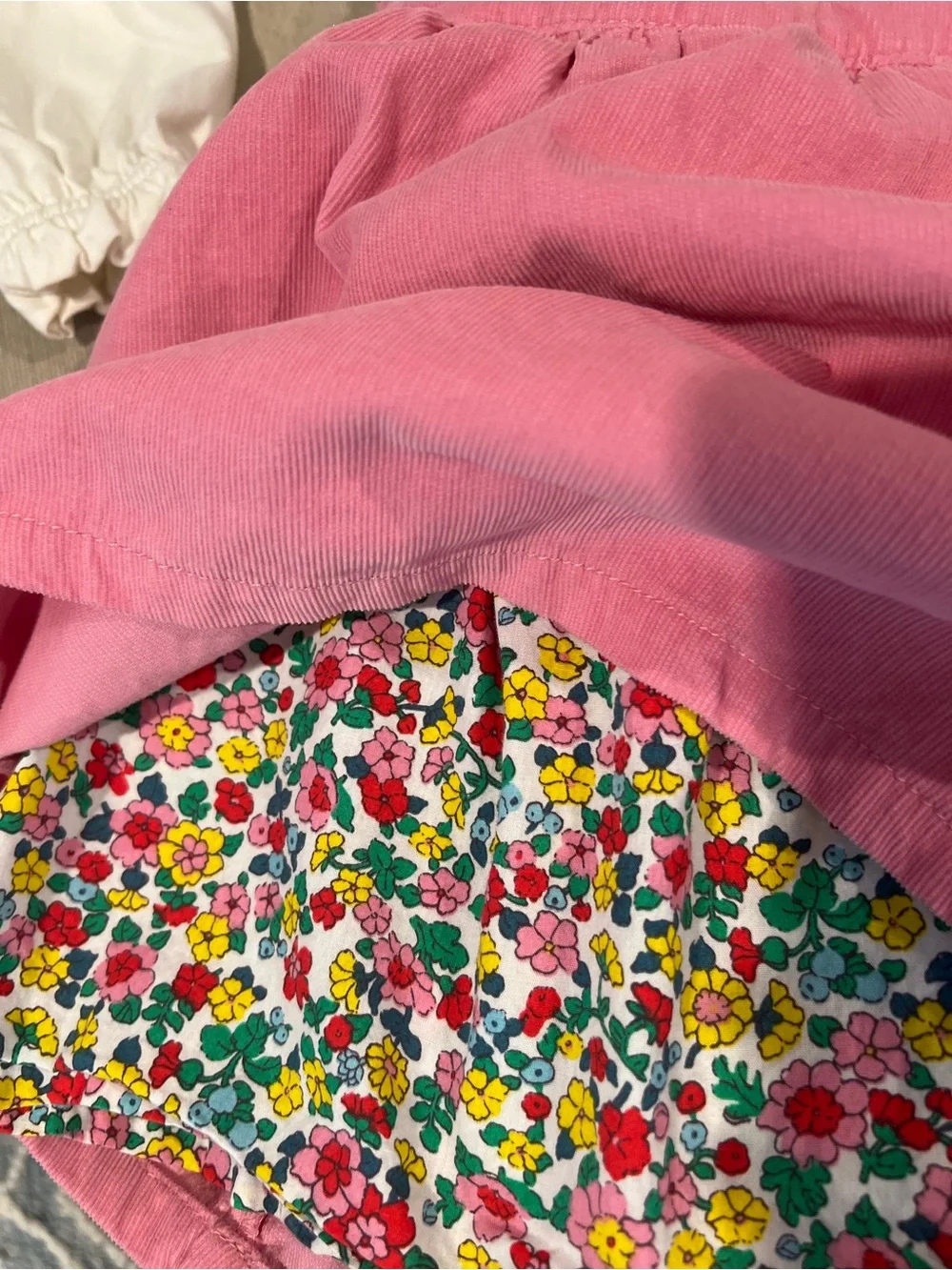 Boden light Pink Corduroy Pinafore with Cream Blouse